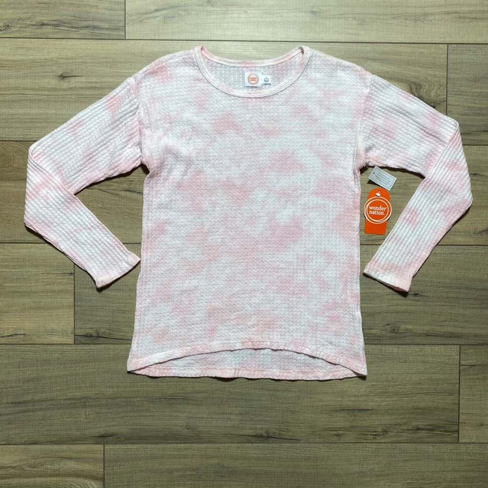 Wonder Nation Girls Waffle-Knit Long Sleeve Tie Dye Top Size L 10-12 Pink White